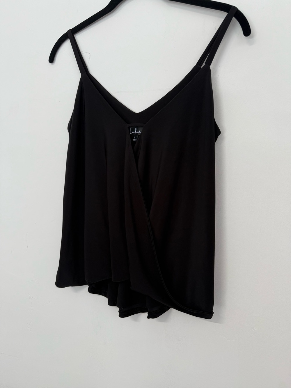 Lulu's Black Draped V-Neck Camisole with Spaghetti Straps